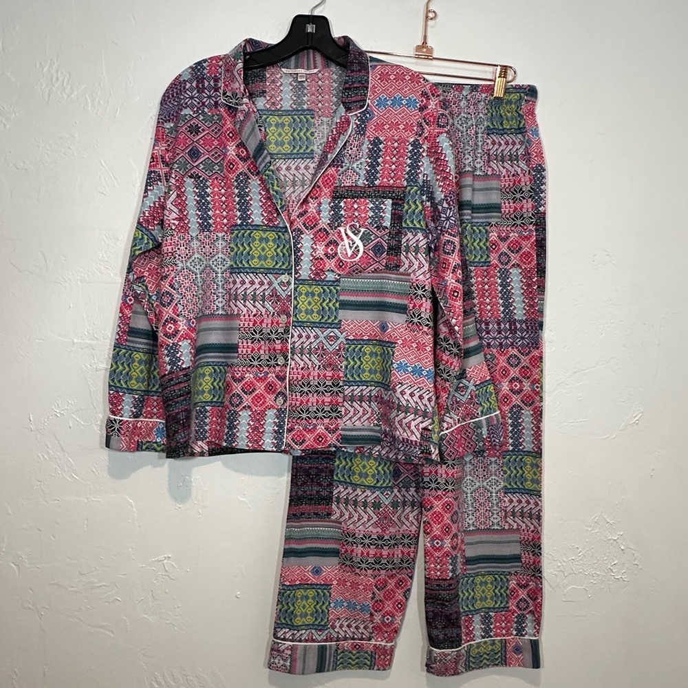 Victoria's Secret Patchwork Sleepwear Button Long Sleeve Pajama